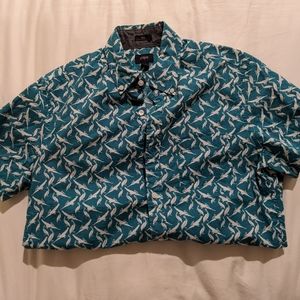 J Crew Slim MD Short Sleeve Bird Print Button Down